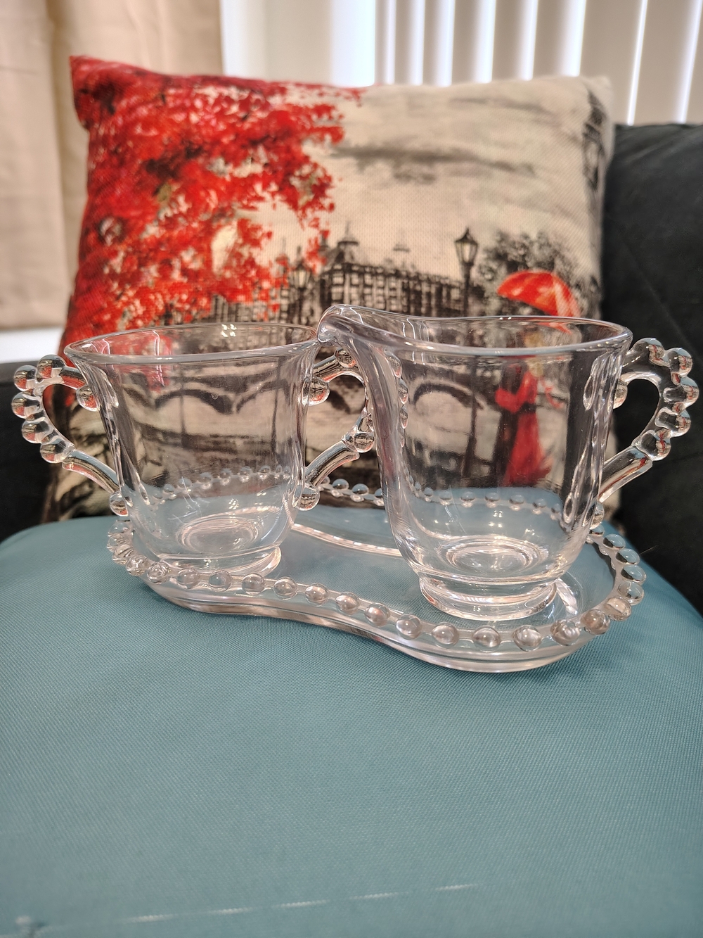 Vintage Imperial Glass Candlewick Creamer and Sugar Bowl with Tray